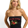 SaltTree ANWND black strapless tube top featuring a Dolce Vita Italian Market graphic and strawberry illustration