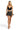 SaltTree model wearing a black ANWND seamless V-neck cami top with center-front trim and a grey denim mini skirt