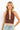 SaltTree ANWND brown halter crop top with deep V-neck, shirred bust, and ribbed wide waistband worn by a blonde model