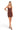 SaltTree model wearing a brown ANWND ribbed knit mini dress with a deep V-notch neckline and adjustable cami straps.