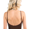 SaltTree ANWND brown seamless cami top with a low scoop back and thin adjustable straps worn by a blonde model