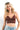SaltTree ANWND brown seamless deep V crop bralette with molded cups and adjustable straps worn by a blonde model