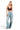 SaltTree model wearing a brown ANWND seamless V-neck cami top with center-front trim and light wash wide-leg jeans
