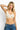 SaltTree ANWND ivory ribbed V-neck bralette with a unique one-strap back design worn by a blonde model