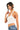 SaltTree ANWND white sleeveless halter neck cropped tank top worn by a model with blue denim jeans