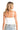 SaltTree ANWND white ribbed sleeveless bodysuit with adjustable straps seen from the back on a blonde model