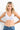 SaltTree ANWND white ribbed V-neck cami bra top worn by a blonde model with blue jeans