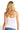 SaltTree ANWND white ribbed knit double-layered cami top with thin straps worn by a blonde model, back view.