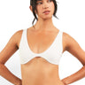 SaltTree ANWND white scoop neck bralette with front hook closure and wide straps worn by a model