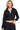 Model wearing a black SaltTree cropped zip-up hoodie in lightweight stretch terry with a drawstring hood.