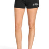 SaltTree black fleece shorts with elastic drawstring waist and white Los Angeles California embroidery detail