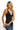 SaltTree model wearing a black ANWND sculpting bodysuit with a deep plunge V-neck and wide shoulder straps