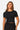 SaltTree model wearing a black Love Poem seamless crew-neck crop top with cap sleeves and slim-fit stretch fabric.