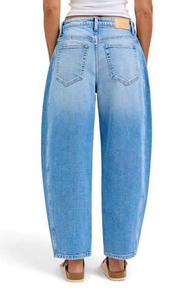 SaltTree Cello Jeans light wash mid rise barrel leg denim pants with a relaxed fit and classic back pocket design.