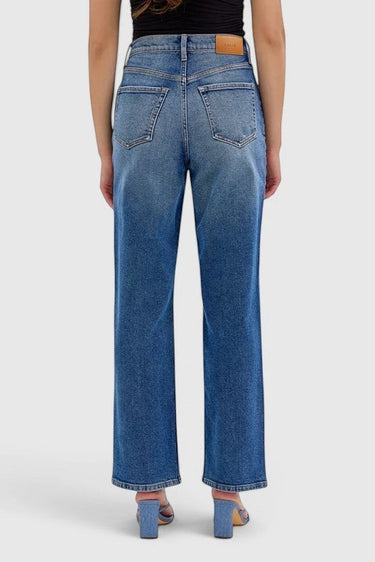 SaltTree Cello Jeans super high rise dad jeans in medium wash denim, back view showing straight leg fit.