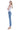 SaltTree model wearing Flying Monkey high rise medium wash kick flare jeans with a trouser slit hem, side view.