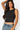 SaltTree Love Poem black sleeveless boatneck top in smoothing double-layer jersey worn by a model with long dark hair