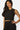SaltTree Love Poem black sleeveless crinkled plisse crop top with rhinestone embellishments worn by a model