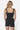SaltTree Love Poem black seamless ribbed cropped tank top with square neckline, back view on a blonde model.