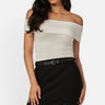 SaltTree Love Poem black scuba mini skirt with side slit and slim faux-leather belt worn by a model