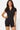 SaltTree Love Poem black zip-up polo romper in buttery-soft second-skin fabric worn by a smiling model.