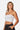 SaltTree Love Poem white ribbed seamless tube top worn by a model with a fitted strapless design.