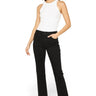 Model wearing SaltTree Mica Denim mid-rise ankle straight jeans in solid black with a white tank top and flats.