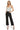 Model wearing SaltTree Mica Denim high rise wide leg cropped black jeans with a grey tank top and black heels