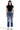 SaltTree Mica Denim high rise straight crop jeans in medium dark wash with heavy distressing and frayed step hem.