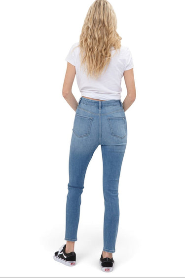 SaltTree Mica Denim Metsovo high rise ankle skinny jeans in medium blue with a clean finish and no distressing.