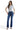 SaltTree Mica Denim mid-rise bootcut jeans in dark indigo with whiskering worn by a model with a grey t-shirt
