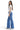 SaltTree model wearing Mica Denim high-rise wide-leg jeans in medium indigo blue with a white crop top