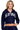SaltTree Reflex navy blue cropped zip-up fleece hoodie with white California graphic print worn by a smiling model