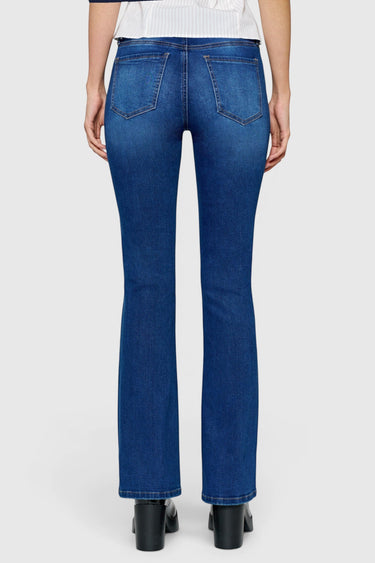 SaltTree ONE HUNDRED B high rise bootcut jeans in medium wash denim with a 32-inch inseam, back view