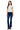 SaltTree model wearing ONE HUNDRED B high rise bootcut jeans in dark denim with a 32-inch inseam and 5-pocket design.