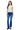 SaltTree model wearing ONE HUNDRED B high rise bootcut jeans in medium stone wash denim with a 32-inch inseam
