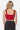 SaltTree Love Poem red seamless ribbed cropped tank top with a square neckline, back view on a blonde model.