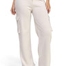 SaltTree Reflex beige fleece straight-leg joggers with cargo pockets and an adjustable drawstring waist on a model
