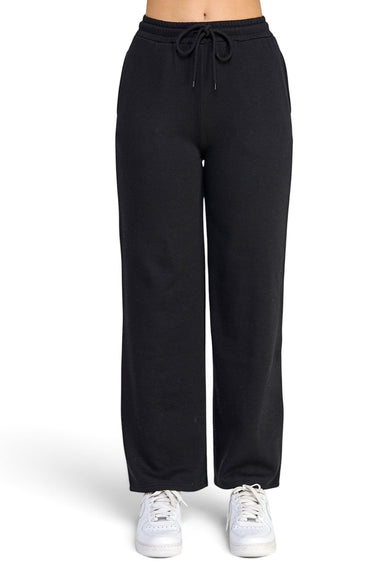 SaltTree Reflex black fleece high-rise straight leg joggers with an elastic drawstring waist and side pockets.