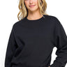 SaltTree Reflex black fleece sweatshirt with crew neckline and ribbed trims worn by a blonde model