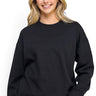 SaltTree model wearing a black Reflex fleece relaxed fit crew neck sweatshirt with ribbed trims