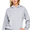 SaltTree Reflex heather grey brushed fleece pullover hoodie with a drawstring hood and kangaroo pocket on a model