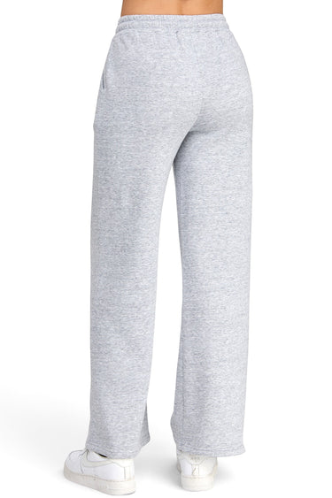 SaltTree Reflex fleece straight leg joggers in heather grey with an elastic drawstring waist, back view.