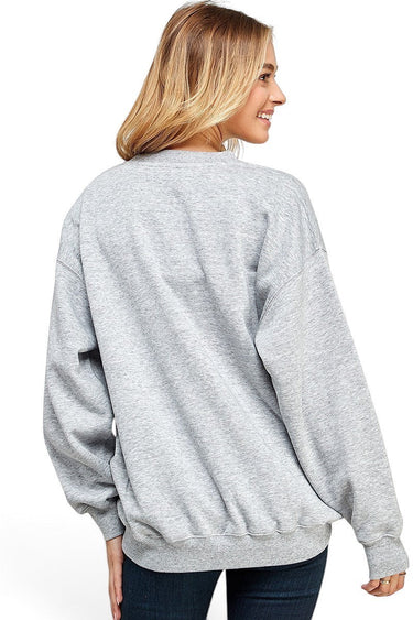 SaltTree Reflex heather grey fleece crew neck sweatshirt with a relaxed oversized fit worn by a smiling model