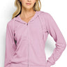 SaltTree Reflex pink stretch French terry zip-up hoodie with drawstring hood worn by a model