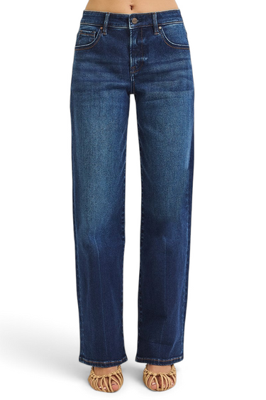 SaltTree Risen Jeans mid rise wide baggy jeans in dark indigo wash with a clean hem and comfort stretch denim.