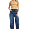 SaltTree model wearing Risen Jeans mid rise wide baggy jeans in dark indigo wash with a clean stitched hem