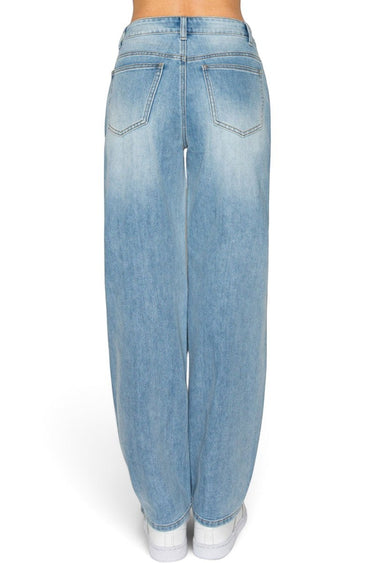 SaltTree Wax Jean medium blue sand wash balloon wide leg denim jeans, back view showing structured fit.