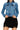 SaltTree Wax Jean medium blue destructed denim trucker jacket with button front and chest pockets on a model