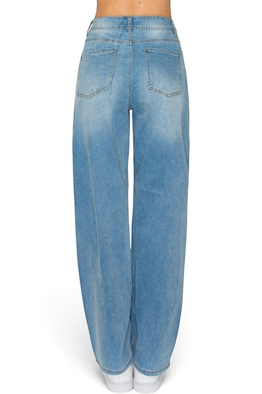 SaltTree Wax Jean medium blue straight leg jeans with sketch wash finish and classic back pocket design